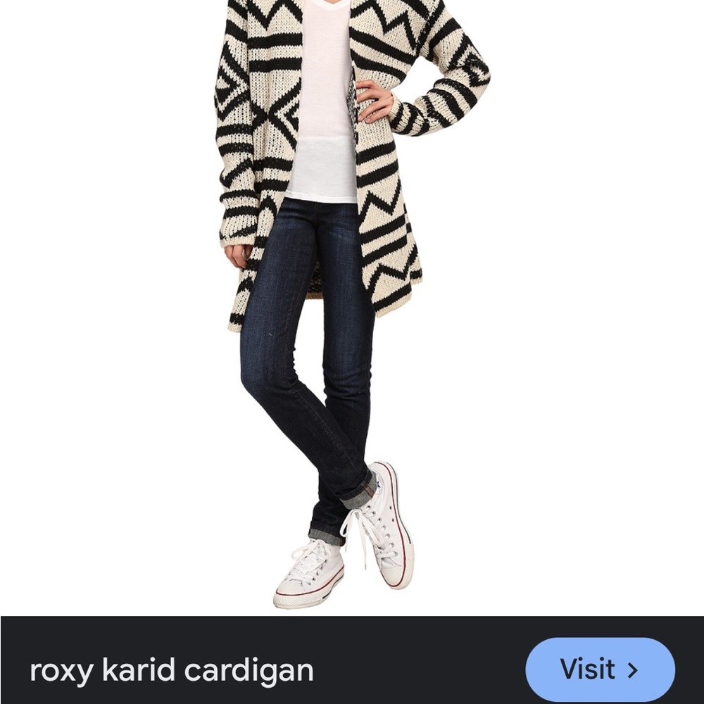Roxy Black and White Striped Cardigan Sweater